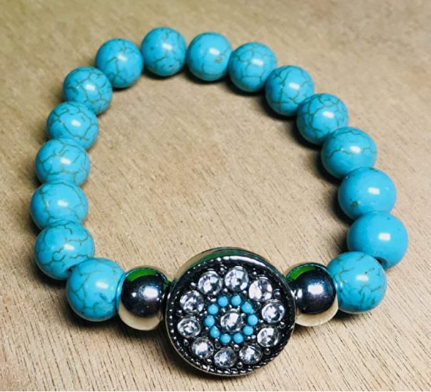 (image for) Snap Jewelry Stretch Turquoise Beaded Bracelet fits 18mm Ginger - Click Image to Close