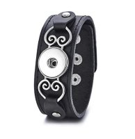 (image for) Snap Jewelry Snap Clasp Black Leather Bracelet Heart Design