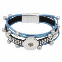 (image for) Snap Jewelry Bracelet Leather Magnet - Beads & Rhinestones Blue