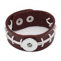 (image for) Snap Jewelry Bracelet Laced Leather - Football Brown White Laced