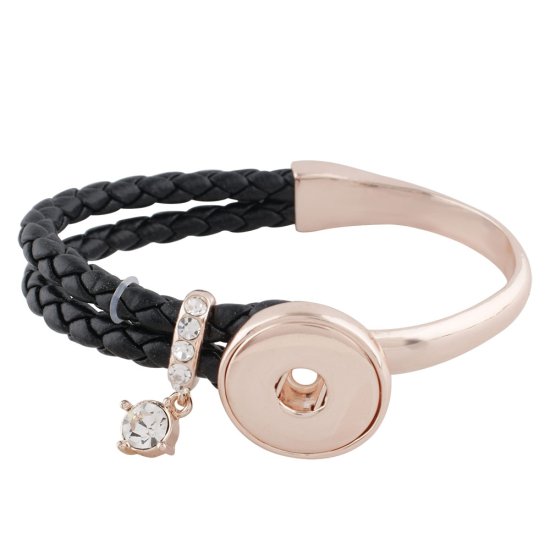 (image for) Snap Jewelry Bracelet Leather Hook & Loop Rose Gold - Rhinestone - Click Image to Close