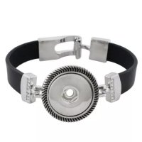 (image for) Snap Jewelry Bracelet Black Leather Buckle Fits 18-20mm Charms