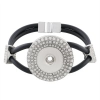 (image for) Snap Jewelry Bracelet Leather - Rhinestone Halo Magnetic Clasp