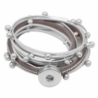 (image for) Snap Jewelry Leather Gray & Silver Beaded Magnetic Closure