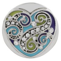 (image for) Snap Jewelry Enamel & Rhinestone - Heart Blue, Green & Purple