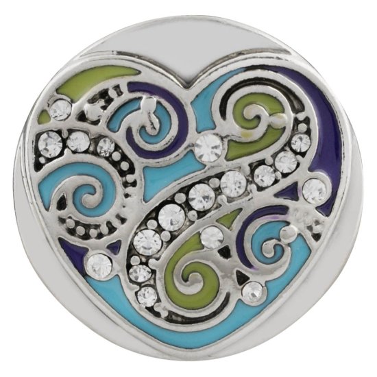(image for) Snap Jewelry Enamel & Rhinestone - Heart Blue, Green & Purple - Click Image to Close