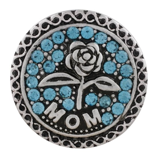 (image for) Snap Jewelry Rhinestone - MOM Rose Silver & Blue - Click Image to Close