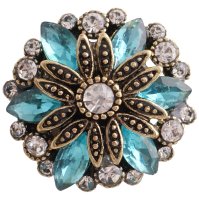 (image for) Snap Jewelry Rhinestone Flower Gold Base - Blue & Clear