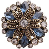(image for) Snap Jewelry Rhinestone Marquise Flower Gold Base - Clear & Blue