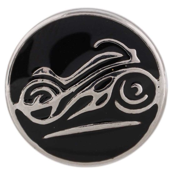 (image for) Snap Jewelry Enamel Motorcycle Silver Bike on Black - Click Image to Close