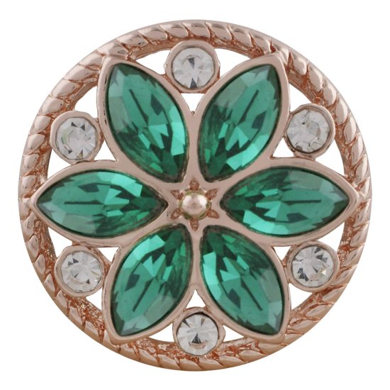 (image for) Snap Jewelry Rhinestone - Rose Gold-Tone Green/Clear Flower - Click Image to Close