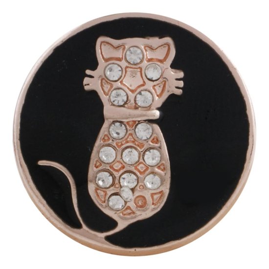(image for) Snap Jewelry Enamel - Cat in Rhinestones Rose Gold-Tone - Click Image to Close