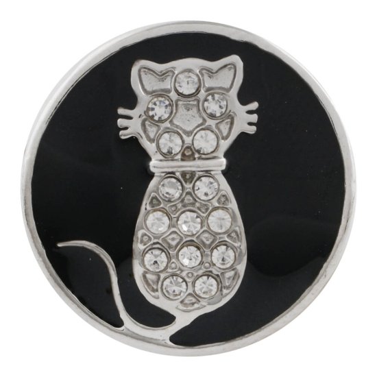 (image for) Snap Jewelry Enamel - Cat in Rhinestones Black & Clear - Click Image to Close