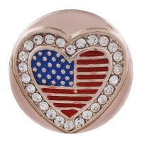 (image for) Snap Jewelry Rhinestone - Rose Gold-Tone Flag in Bling Heart