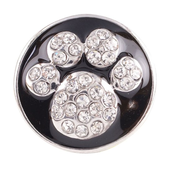 (image for) Snap Jewelry Enamel Rhinestone Paw Print Dog Black & Clear - Click Image to Close