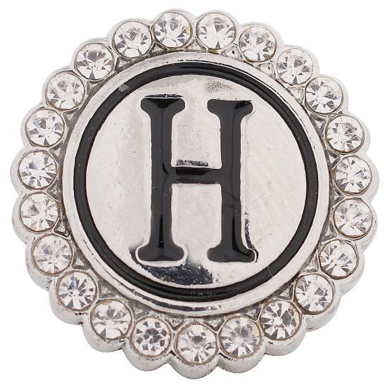 (image for) Snap Jewelry Alphabet Letter H - Metal Rhinestones - Click Image to Close