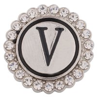 (image for) Snap Jewelry Alphabet Letter V - Metal Rhinestones