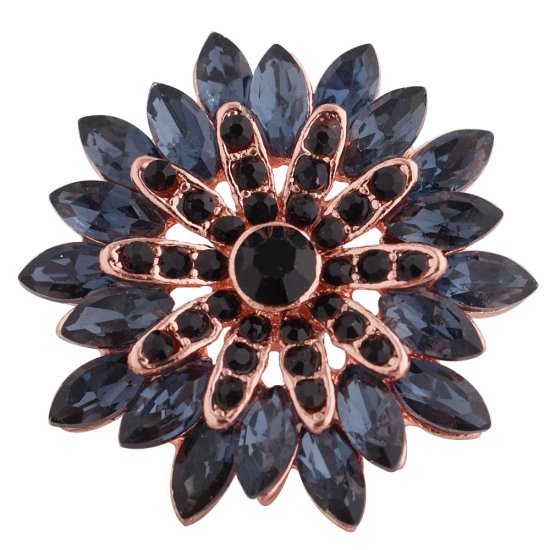 (image for) Snap Jewelry Rhinestone Marquise Flower Rose Gold & Dark Blue - Click Image to Close