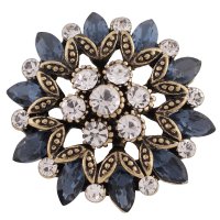 (image for) Snap Jewelry Rhinestone Marquise Flower Gold, Dark Blue & Clear