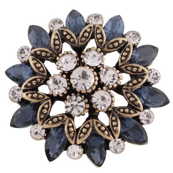 (image for) Snap Jewelry Rhinestone Marquise Flower Gold, Dark Blue & Clear - Click Image to Close