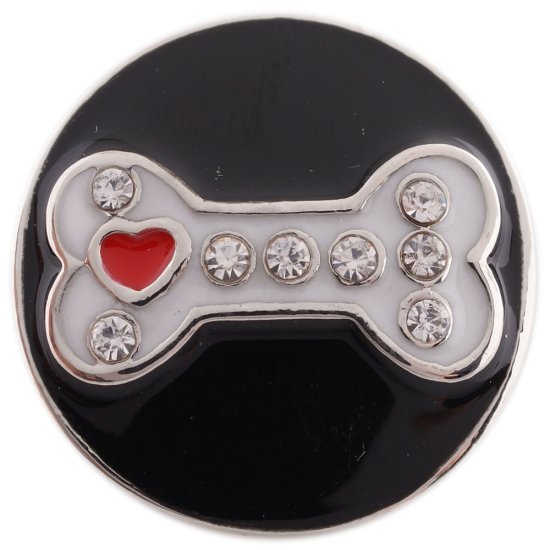 (image for) Snap Jewelry Enamel Black & White Dog Bone fits Ginger Snaps - Click Image to Close