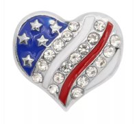 (image for) Snap Jewelry Rhinestone USA Flag Heart Enamel Fits 18-20mm