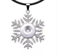 (image for) Snap Jewelry Rhinestone Snowflake Necklace 24"+3" Black Leather