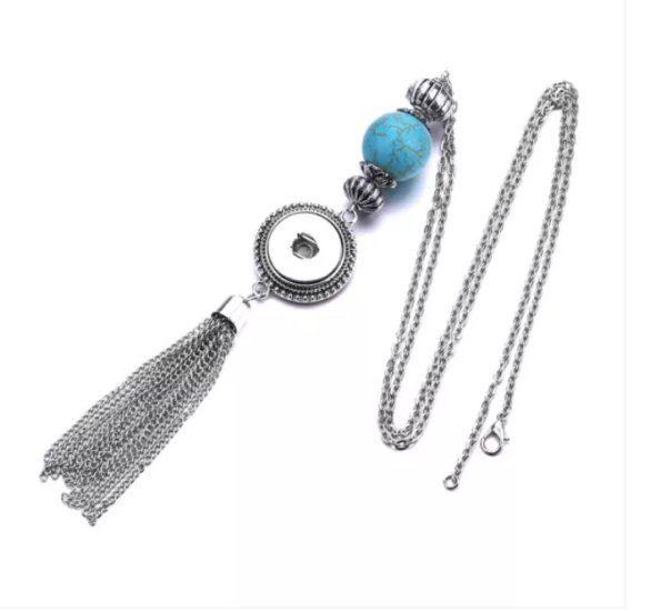 (image for) Snap Jewelry Turquoise Tassel Necklace 28" Fits 18-20mm - Click Image to Close