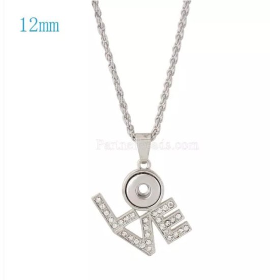 (image for) Mini Snap Jewelry Rhinestone Necklace Love Fits 12mm Charms 20" - Click Image to Close