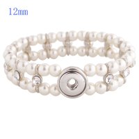 (image for) Mini Snap 12mm - Bracelet Stretch Pearls Clear & Rhinestones