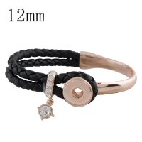 (image for) Mini Snap Bracelet Leather/Metal Hook & Loop - Black & Rose Gold