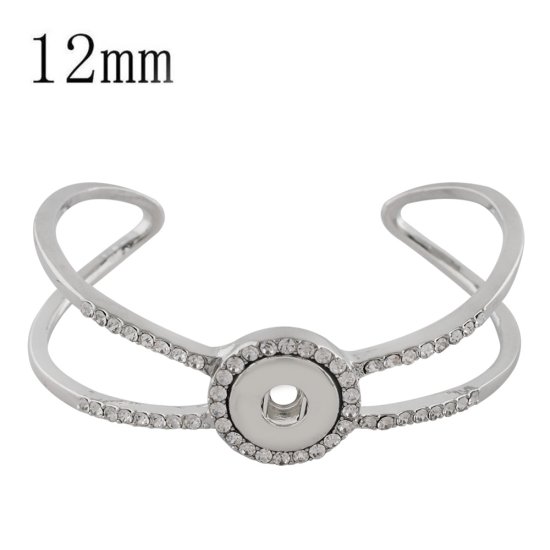 (image for) Mini Snap 12mm - Bracelet Twist Cuff Bangle Clear Rhinestones - Click Image to Close