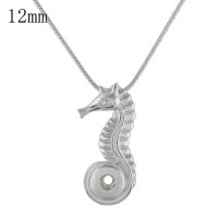 (image for) Mini Snap 12mm - Necklace & Pendant Silver-tone Sea Horse 18"+3"