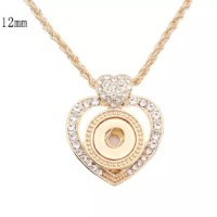 (image for) Mini Snap 12mm - Necklace Gold Rhinestone Heart 18"+3" extender