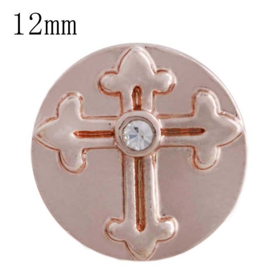 (image for) Mini Snap 12mm - Cross with Clear Stone in Rose Gold - Click Image to Close
