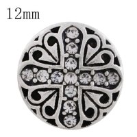 (image for) Mini Snap 12mm - Cross Design Clear Stone