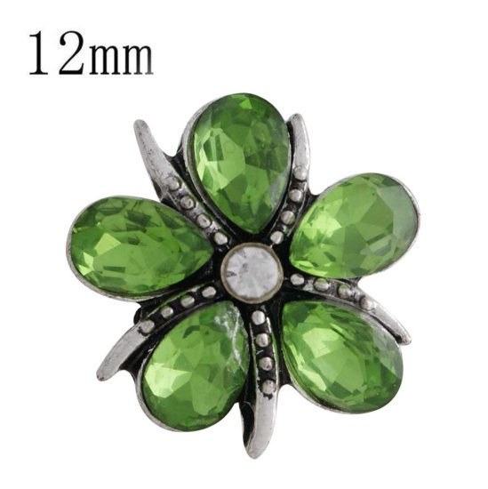 (image for) Snap Jewelry Mini 12mm Rhinestone Green Flower fits Petite Ginger Snaps - Click Image to Close