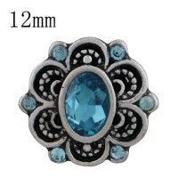 (image for) Mini 12mm Faceted Oval Rhinestone Snap - Blue in Flower Design