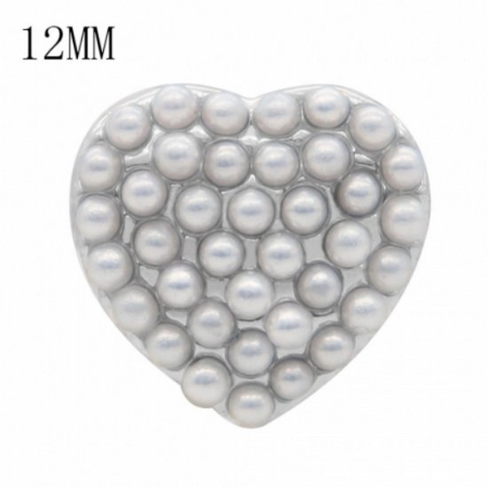 (image for) Mini Snap Jewelry Pearl Heart Shaped fits 12mm Petite Ginger Style Charms - Click Image to Close
