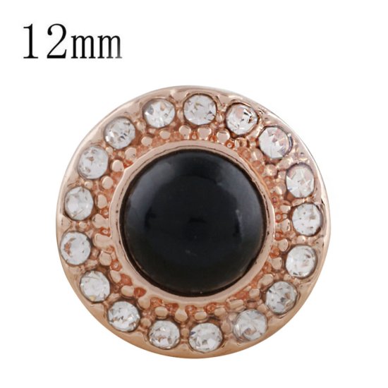 (image for) Mini 12mm Rhinestone Snap Rose Gold Halo - Black & Clear RG - Click Image to Close