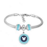 (image for) Stainless Steel Charm Bracelet - Mouse Baby Blue 6.5" + 1.5" ext