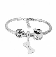 (image for) Stainless Steel Charm Bracelet - 3 Dog Charms 6.5" + 1.5" ext