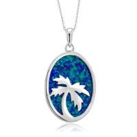 (image for) 925 - Sterling - Palm Tree Opal Disk & Silver Large Pendant
