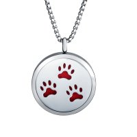(image for) Large 30mm Stainless Steel Essential Oil Diffuser Pendant - Paws