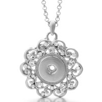(image for) Snap Jewelry Stainless Steel Rhinestone Flower Necklace 20"+2.5"