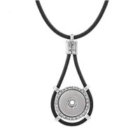 (image for) Snap Jewelry Black Leather Necklace & Halo Pendant 18" + 3" Ext