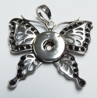 (image for) Snap Jewelry Pendant - Butterfly Antique Silver Black Edge