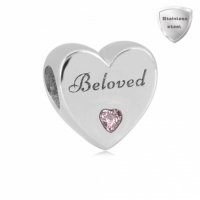 (image for) Stainless Charm - Rhinestone Heart "Beloved"