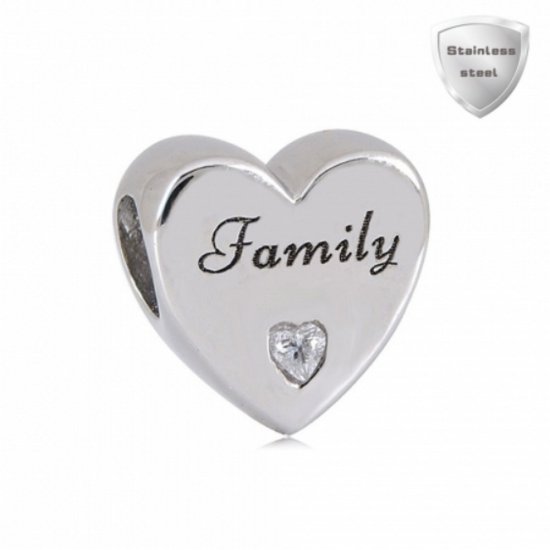(image for) Stainless Charm - Rhinestone Heart "Family" - Click Image to Close