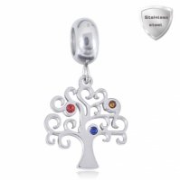 (image for) Stainless Charm - Dangle Tree of Life Charm 3 Color Stones